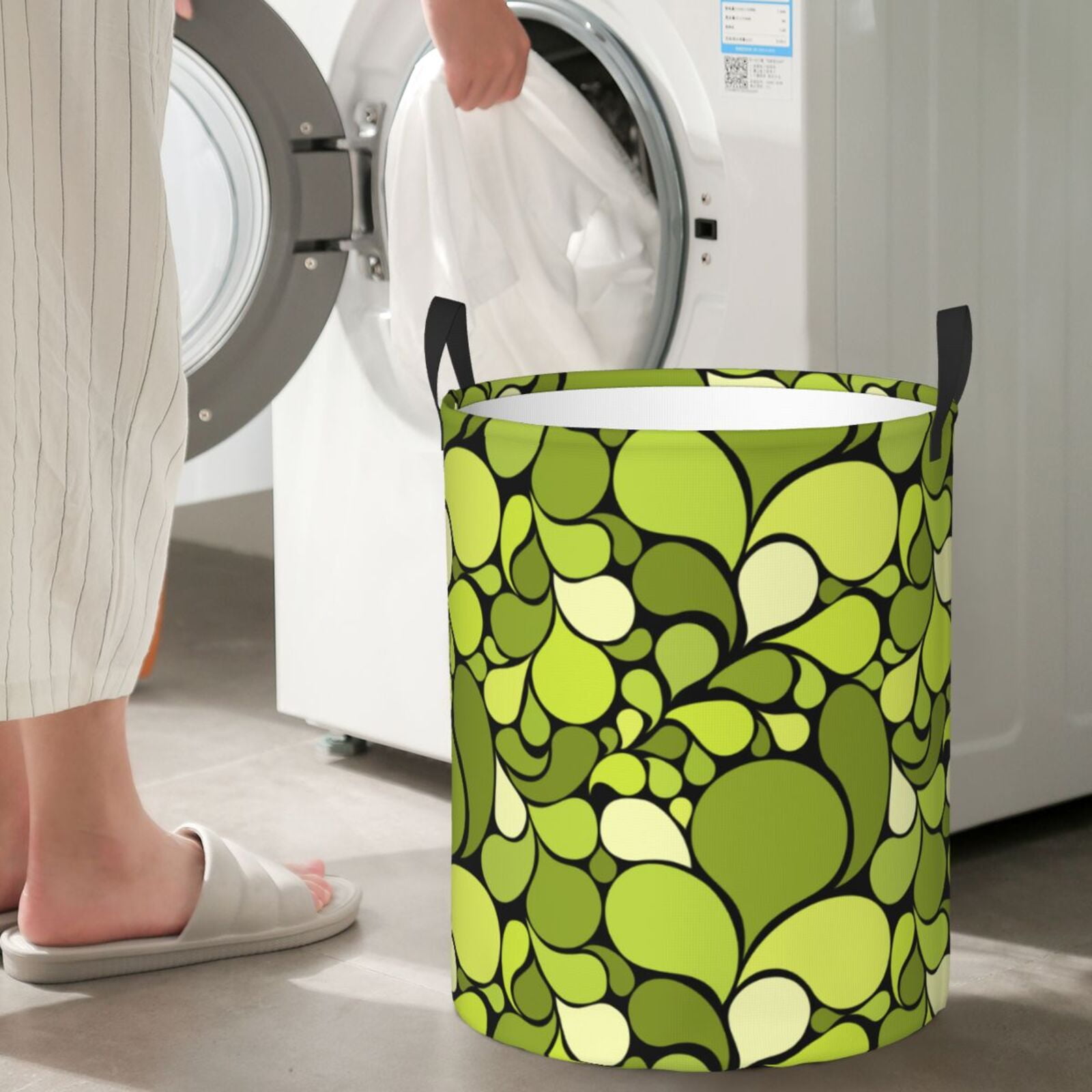 Large Laundry Basket with Handles - Green abstract pattern Kids Baby Dirty Clothes Laundry Hamper for Bedroom Aesthetic
