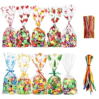 120pcs Christmas Cellophane Treat Bags, Clear Flat Cello Candy Bags with  Santa Claus Elk Pattern,Sweet Party Gift Bags OPP Plastic Bags with 150  Twist