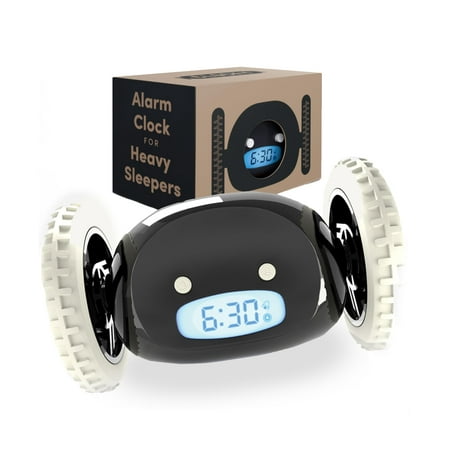 CLOCKY Alarm Clock on Wheels โ Loud Rolling Alarm Clock for Heavy Sleepers | Runaway Clock that Jumps & Runs to Wake You Up | Funny Unique Gift for Adults, Teens & Kids Bedrooms (Black)