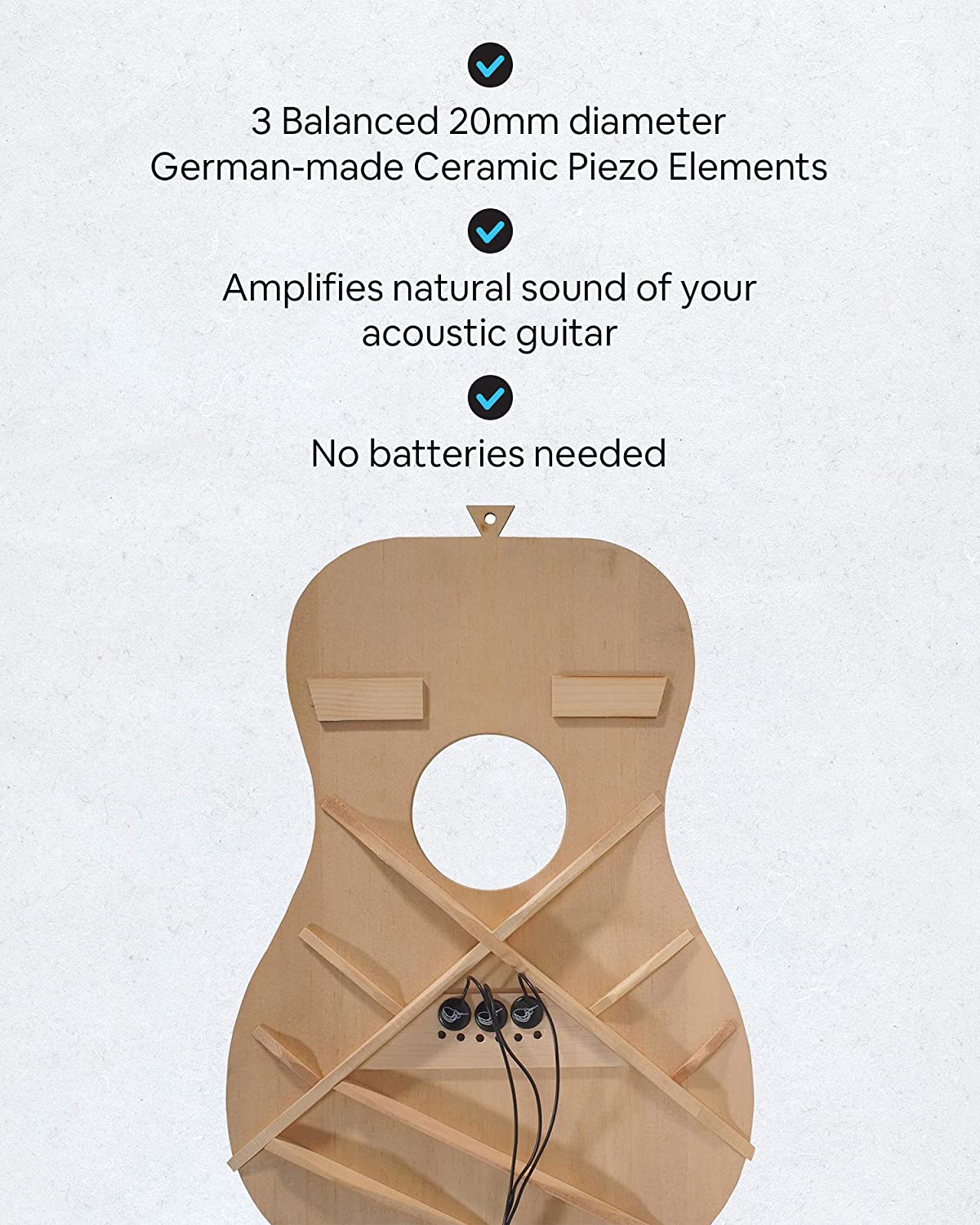 Journey Instruments Passive Piezo Acoustic Pickup - EP001K Three Balanced German-made Passive Pickup Elements - Piezo Pickup for Acoustic Guitars (Ceramic)