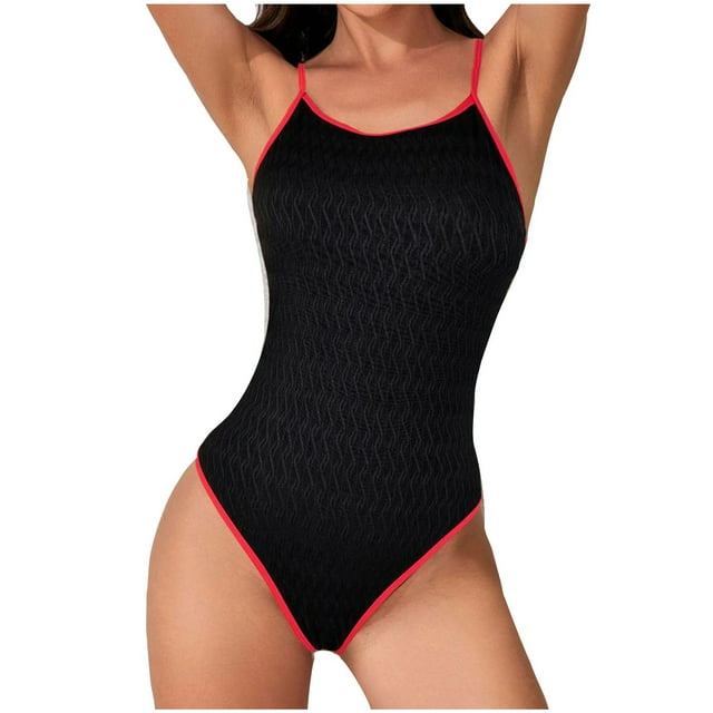 Pisexur Womens Swimsuits Tummy Control One Piece Bathing Suits Solid Color High Waisted Swimwear Fashion Modest Ribbed Monokini Round Neck Swimsuits