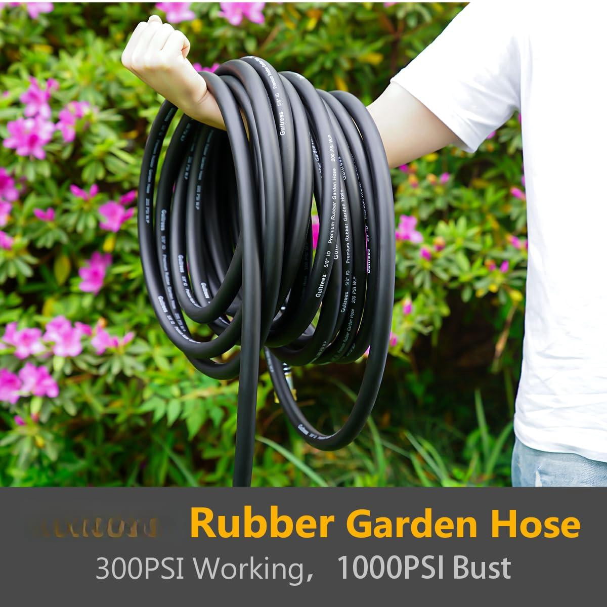 Garden Hose 150ft X 3/4"  Heavy Duty Rubber Water With Five Layered Braiding Male Female Fittings 1000psi Burst 300psi Working (black)