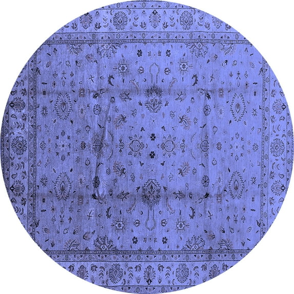 Ahgly Company Machine Washable Indoor Round Oriental Blue Industrial Area Rugs, 8' Round