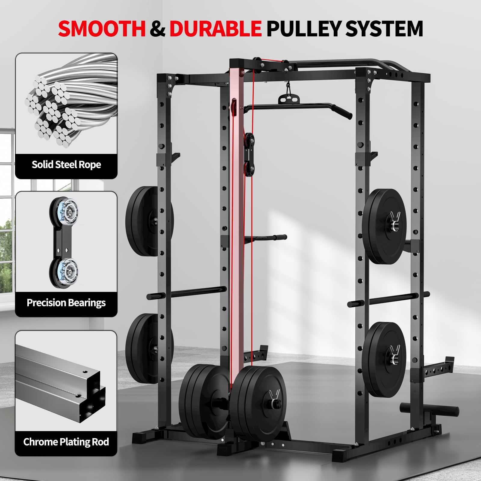 BOGYKIK 2000 lbs Heavy Duty Power Rack with Cable Crossover System, H30 Pro Power Cage with Independent Dual Pulleys, LAT Pulldown & 20+ Attachments for Home Gym