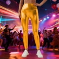 thumbnail image 2 of HNMKIU Women's High Waist Gold Foil Print Pure Color Casual Pencil Yoga Pants Slim Fit Stretchy Workout Running Fitness Pants Yoga Leggings 02_Gold,XXL, 2 of 8