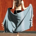 thumbnail image 4 of Serviette de Plage Turque pour Adultes Antiadhésive à Motif Rayé Sable avec Pompon Châle de Sauna Extérieur, 4 of 5