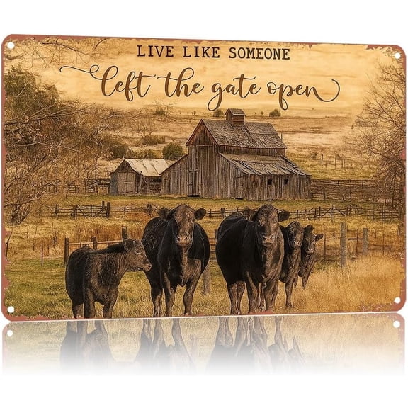 Rustic Farmhouse Black Angus Cow Vintage Metal Sign，Poster Home Wall Decor, Suitable For Bedroom, Living Room, Bar, Restaurants,Etc.，Plaque 12 X 8 Inch