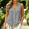 thumbnail image 4 of Noric Women's Sleeveless Button Up Tank Tops Summer V Neck Casual Solid Color Loose Fit Blouse, 4 of 6