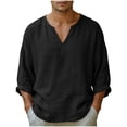 thumbnail image 3 of BVOFAR Men's Linen Shirts Big and Tall Casual T Shirt Lightweight Long Sleeve Pullover Top Summer Beach Vacation T-Shirt Black L, 3 of 9
