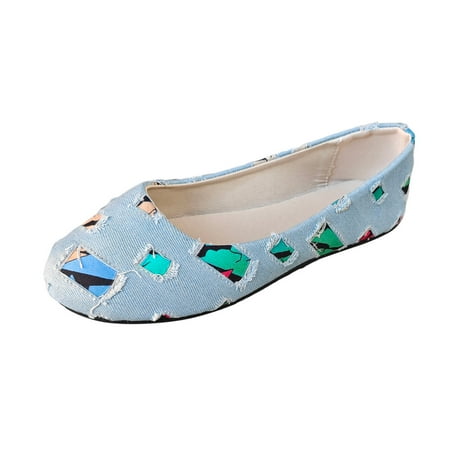 

VMESZQFG Women s Loafers & Slip-Ons Ladies Fashion Colored Denim Low Top Comfortable Flat Bottom Casual Single Shoe Light Blue