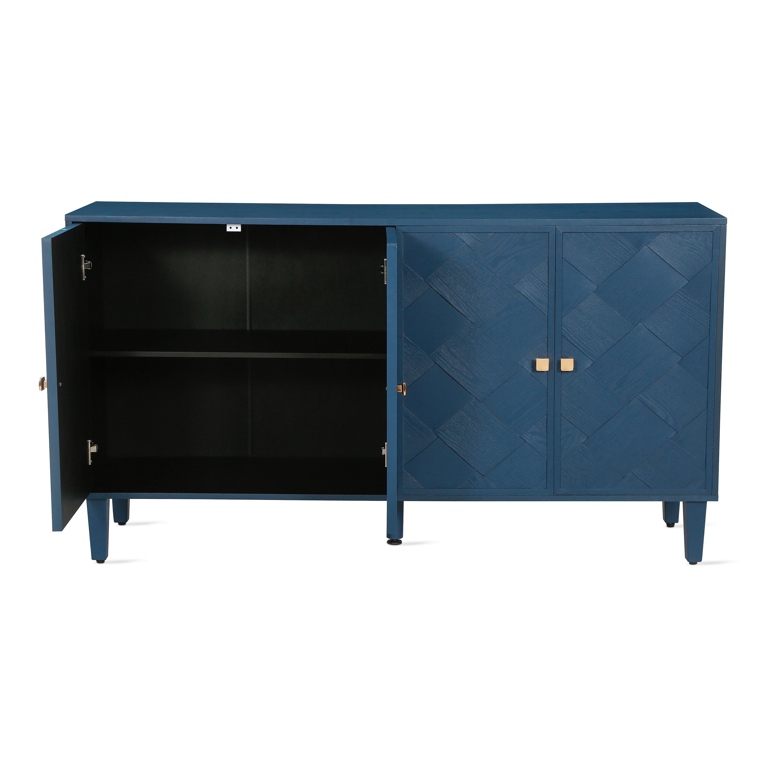 Euroco Modern Farmhouse Sideboard Buffet Cabinet with Storage & 4 Doors,59.8" Wood Coffee Bar Cabinet with Shelves for Kitchen Living Room,Navy Blue