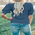 thumbnail image 3 of QJUHUNG Women Short Puff Sleeve Sweaters Loose Lightweight Pointelle Knit Pullover Tops, 3 of 3