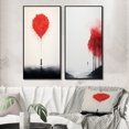 thumbnail image 1 of Designart "Tender Red Serenity Minimal Watercolor II" Abstract Landscape Framed Wall Art Set Of 2 - Modern Red Framed Canvas Set For Living Room Decor, 1 of 6
