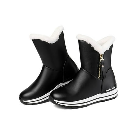 

Ritualay Girl Comfort Mid Calf Boots Fashion High Top School Shoes for Girls Outdoor Side Zip Snow Boot for Women Black 12c