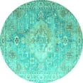 thumbnail image 1 of Ahgly Company Machine Washable Indoor Round Medallion Turquoise Blue Traditional Area Rugs, 8' Round, 1 of 4