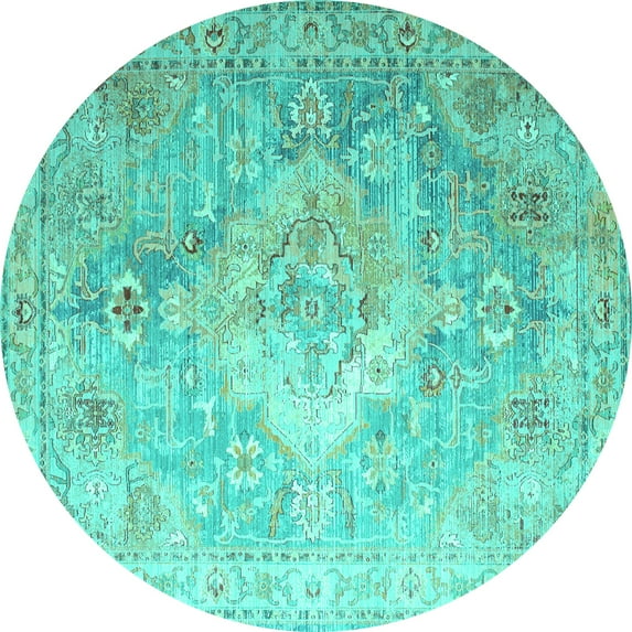 Ahgly Company Machine Washable Indoor Round Medallion Turquoise Blue Traditional Area Rugs, 8' Round