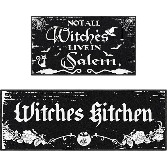 2 Pack Halloween Kitchen Mats Witches Rugs Gothic Kitchen Decor Farmhouse Halloween Doormat Outdoor Vintage Non-Slip Floor Mats Retro Halloween Rugs Decor for Home Kitchen Party (Gothic)
