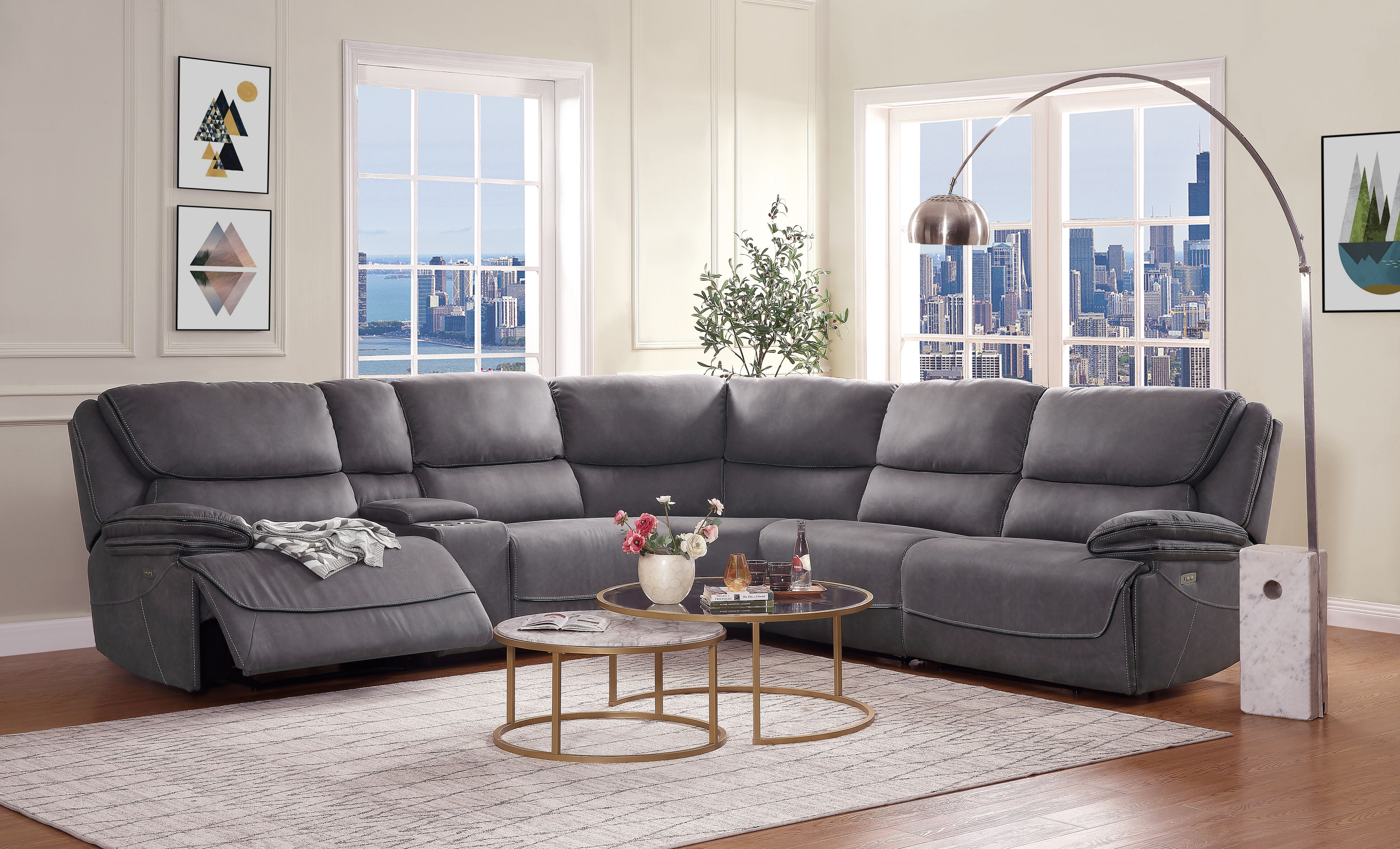 Acme Neelix Wooden Frame Sectional Sofa in Seal Gray Fabric - Walmart.com