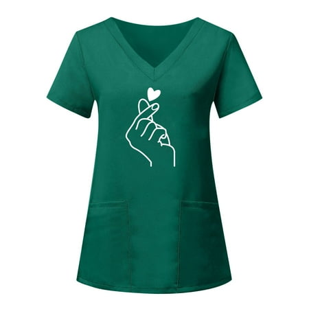 

V Neck T Shirts for Women Print V-Neck V Neck Scrub Top