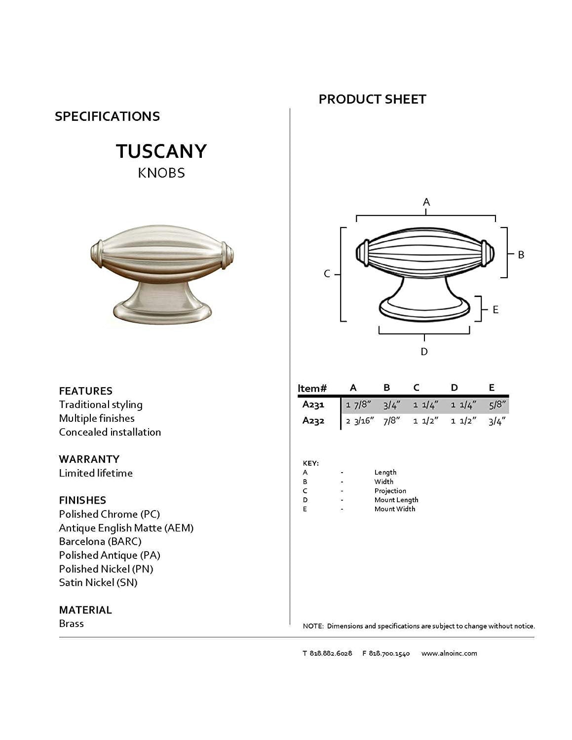 Alno 1 1/4" Knob - Satin Nickel