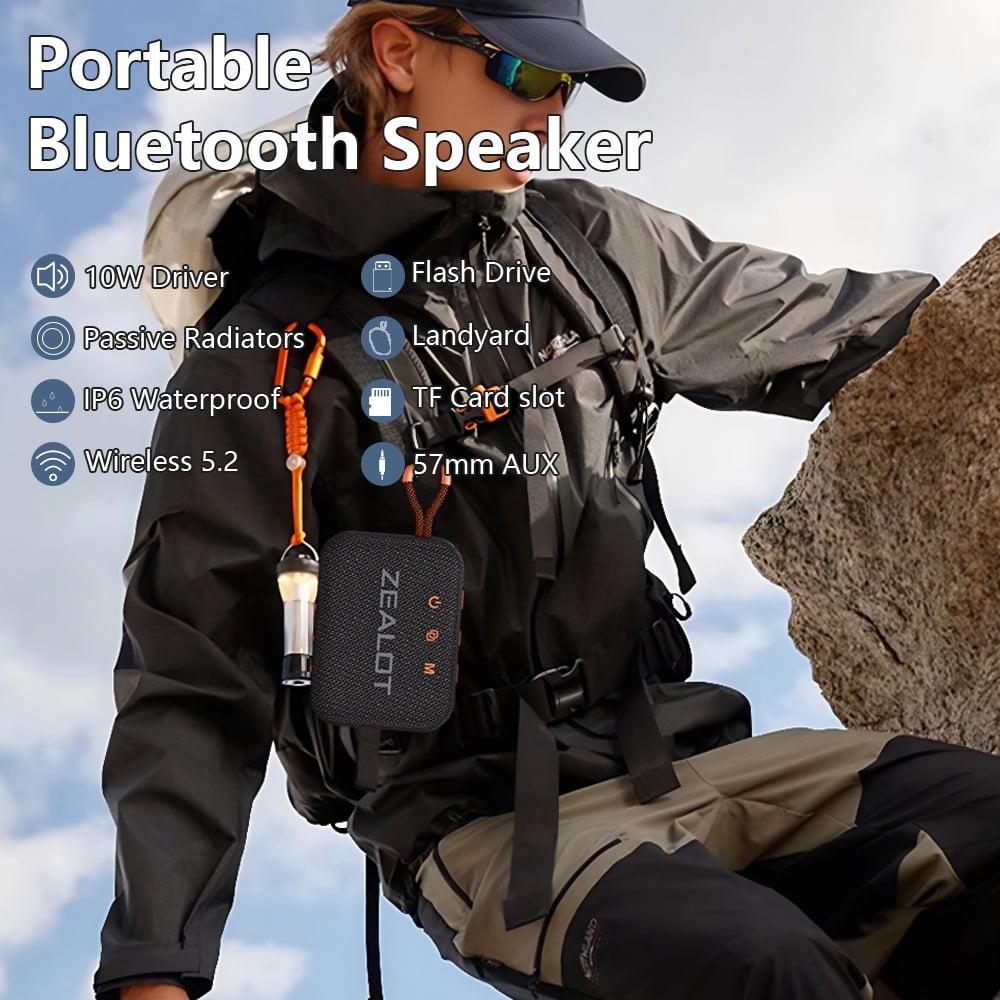 ZEALOT S75, Portable Bluetooth Speaker Powerful Crystal Clear Sound, IPX6 Waterproof, All Day Playtime, AUX&TF-Card Input, Bluetooth 5.3, TWS Paring, Small Wireless Speaker for Outdoor, Gift Ideas