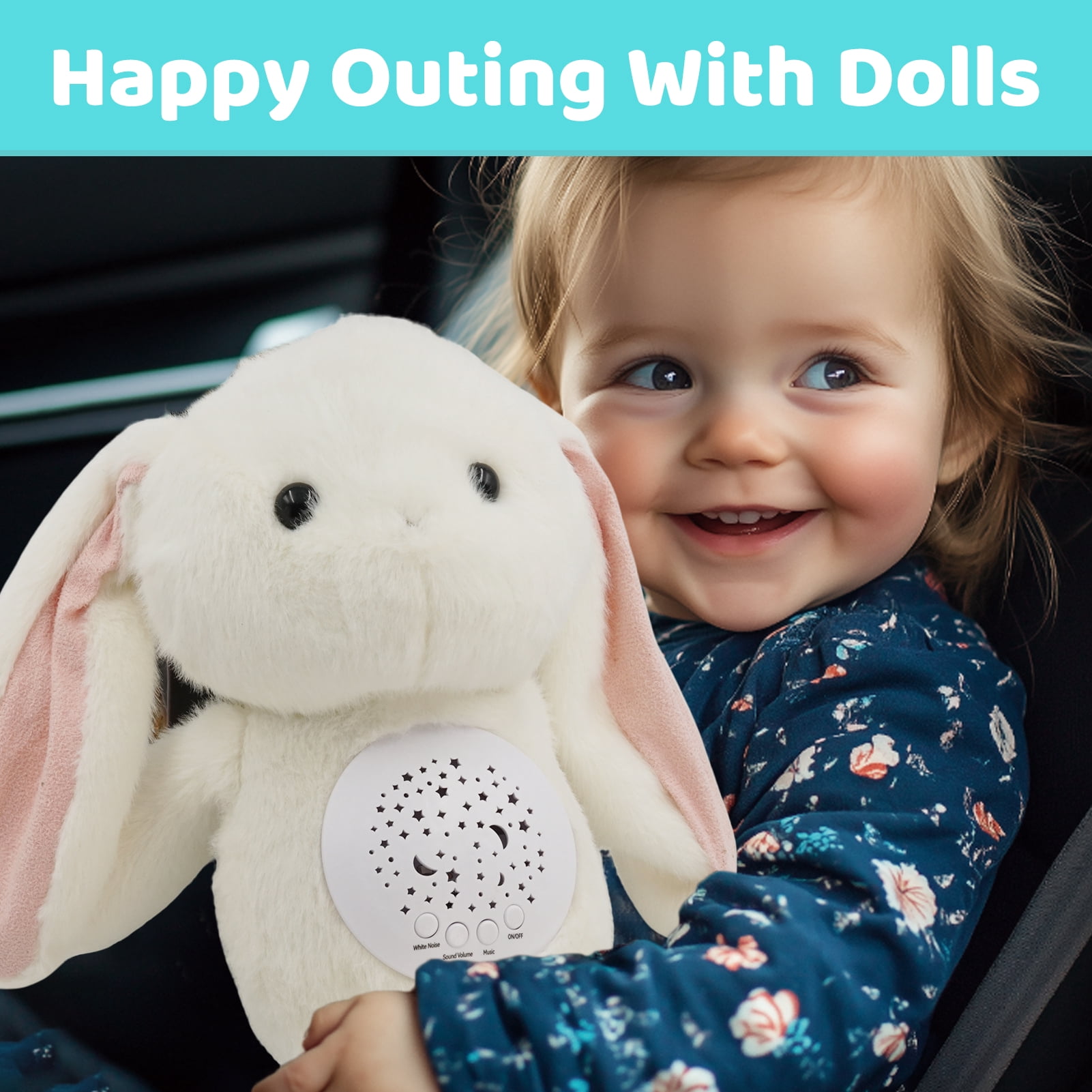 LINXUXIE Musical Rabbit Plush Toy with Soothing Light & Sound, Soft Stuffed Animal for Newborn to Toddler 0-36 Months