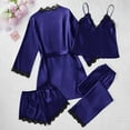 thumbnail image 5 of GERsome Womens Silk Satin Pajamas Set - 4pcs Lace Cami Shorts Sleepwear Lounge Pant with Robe Sets S-3XL, 5 of 7