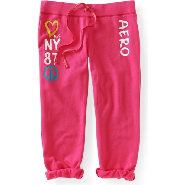 Aeropostale Womens Slim Cinchri Glitter Dorm Pajama Lounge Pantalones, Rosa, Grande Aeropostale Pantalones de salón