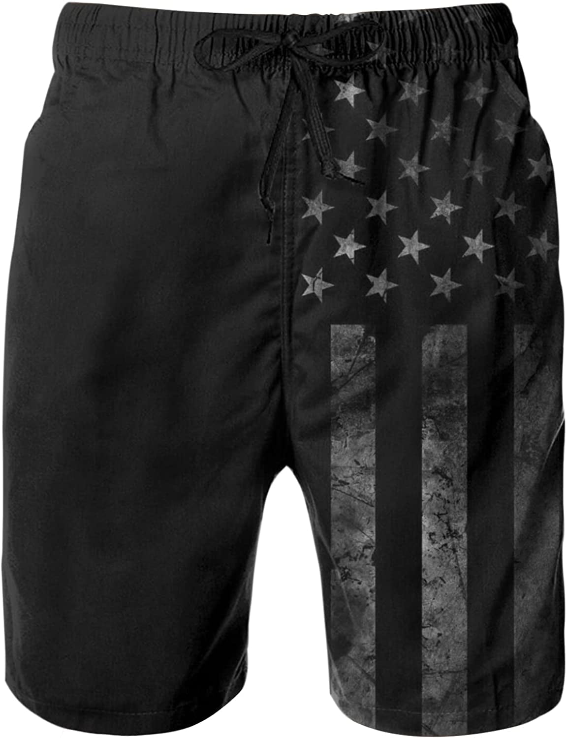 Men's AmericaFlag Swim Trunks Quick Dry Black Beach Board Shorts with