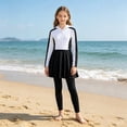 thumbnail image 2 of Gaexia Girls Swim Set Rash Guard Long Sleeve Zip Up Top with Matching Swim Bottoms Two Piece Bathing Suit UPF 50+ Outdoor Water Sports Set, 2 of 7
