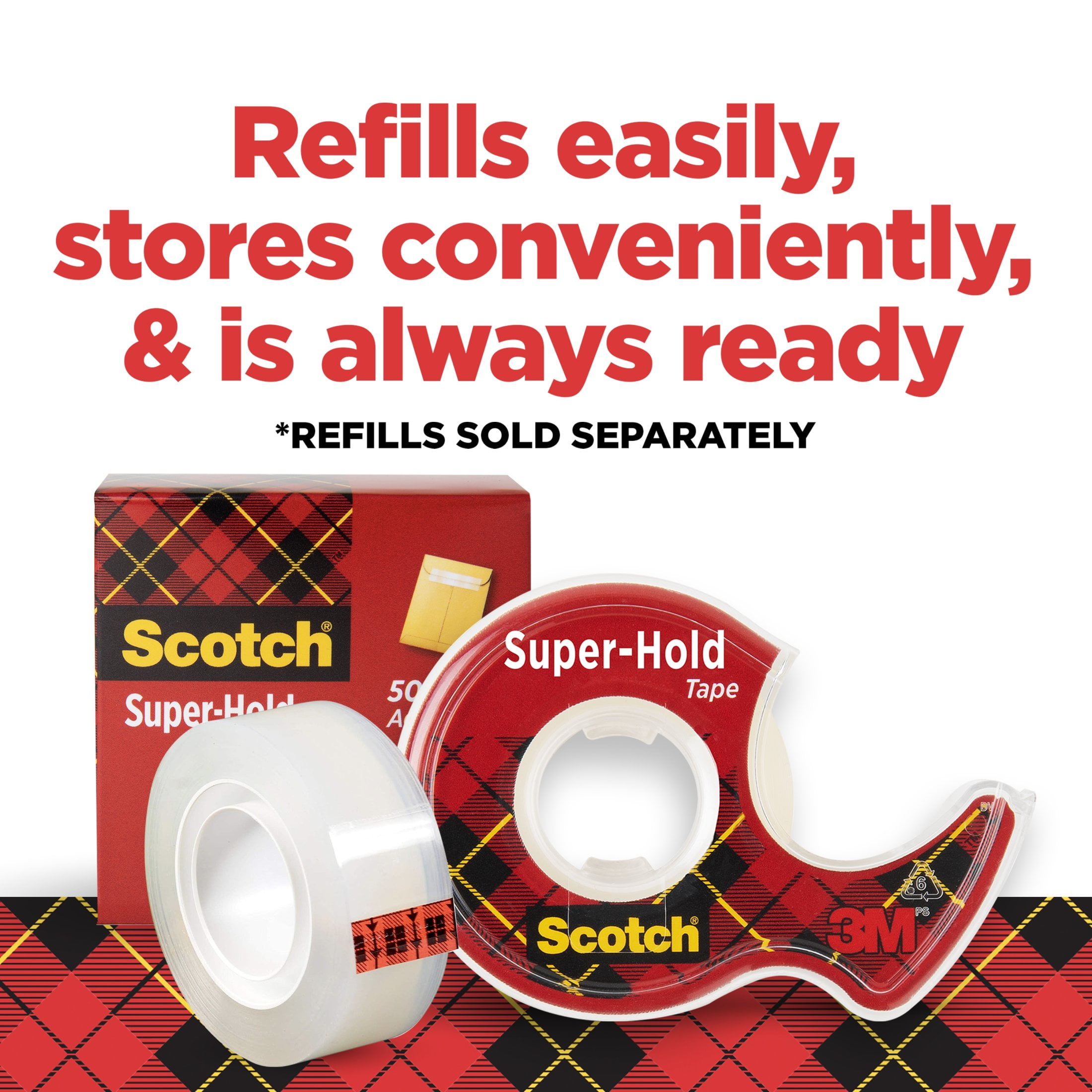 Scotch Super Hold Tape, Clear, 3/4" x 500", 1 Dispenser