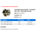 thumbnail image 2 of Front Wheel Hub Assembly - Compatible with 1998 - 2003 Dodge Durango 1999 2000 2001 2002, 2 of 2