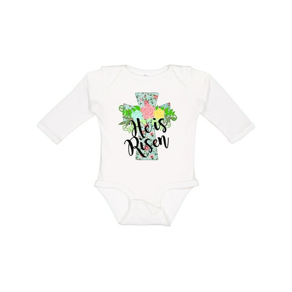 Inktastic He Is Risen Floral Print Cross with Beautiful Flowers Boys or Girls Long Sleeve Baby Bodysuit
