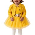 thumbnail image 5 of Toddler Girl 2 Piece Princess Outfit Long Sleeve Knit Cardigan Floral Waist Sleeveless Tulle Dress Fall Clothes Set for 3 Months To 3 Years Yellow, 5 of 6