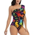thumbnail image 3 of Pofeuu Colorful Cats Print Women's One Piece Swimsuits One Shoulder Swimwear Asymmetric Ruffle Monokinis Bathing Suits-Large, 3 of 6