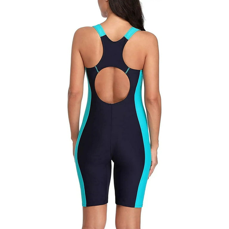 CharmLeaks Womens Boyleg Racerback One Piece Swimsuit Athletic Full  Coverage Swimwear Lap Swimming Suit, #2a Aqua/Grey/Black, Large