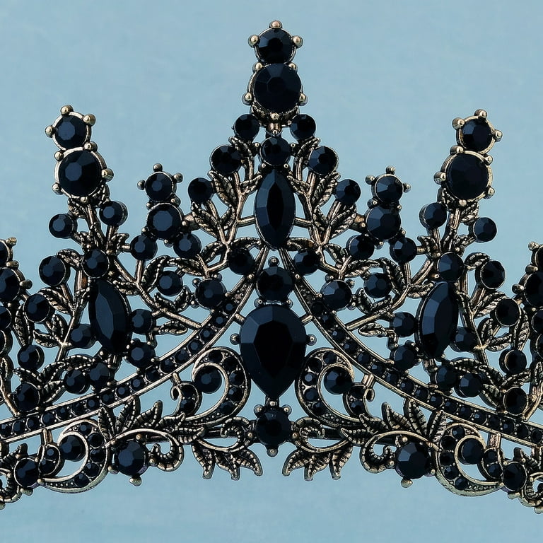 RUseeN Black Tiara Crown Queen Crowns for Women, Crystal Princess Tiara Hair Accessories for Prom Cosplay Birthday Halloween