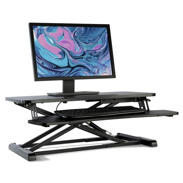 Convertisseur de Bureau 80 cm, Rehausseur Assis-Debout à Hauteur Réglable, Poste de Travail pour Portable à Double Moniteur - AD-1 Noir