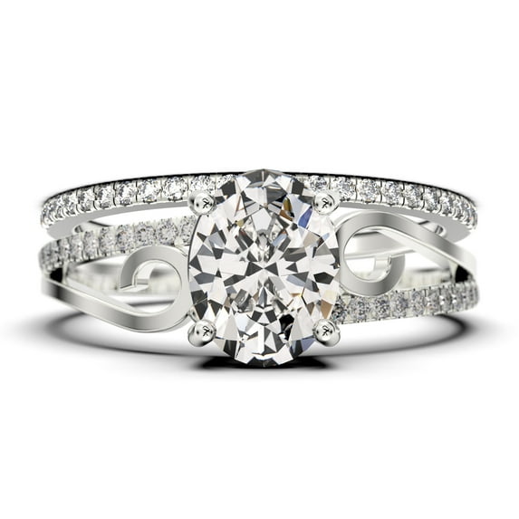 Gorgeous Art nouvea 2.00 Carat Oval Cut Diamond Moissanite Twirled Style Engagement Ring, Wedding Ring in 10k Solid White Gold, Gift For Her Silver, White Gold, Bridal Set, Anniversary