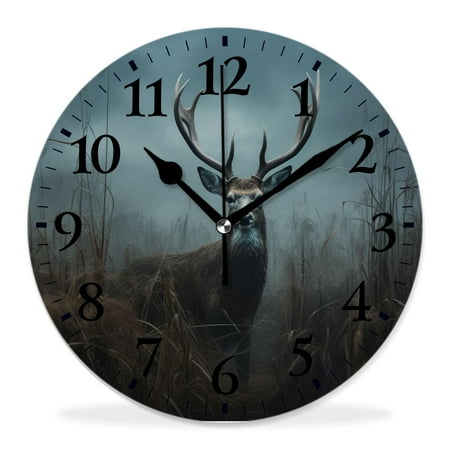 12 Inch Wall Clock Battery Operated Silent Clock Decorative for Office, Kitchen, Outdoor, Living Room,Whitetail Deer Fawn in Wilderness Countryside Beautiful