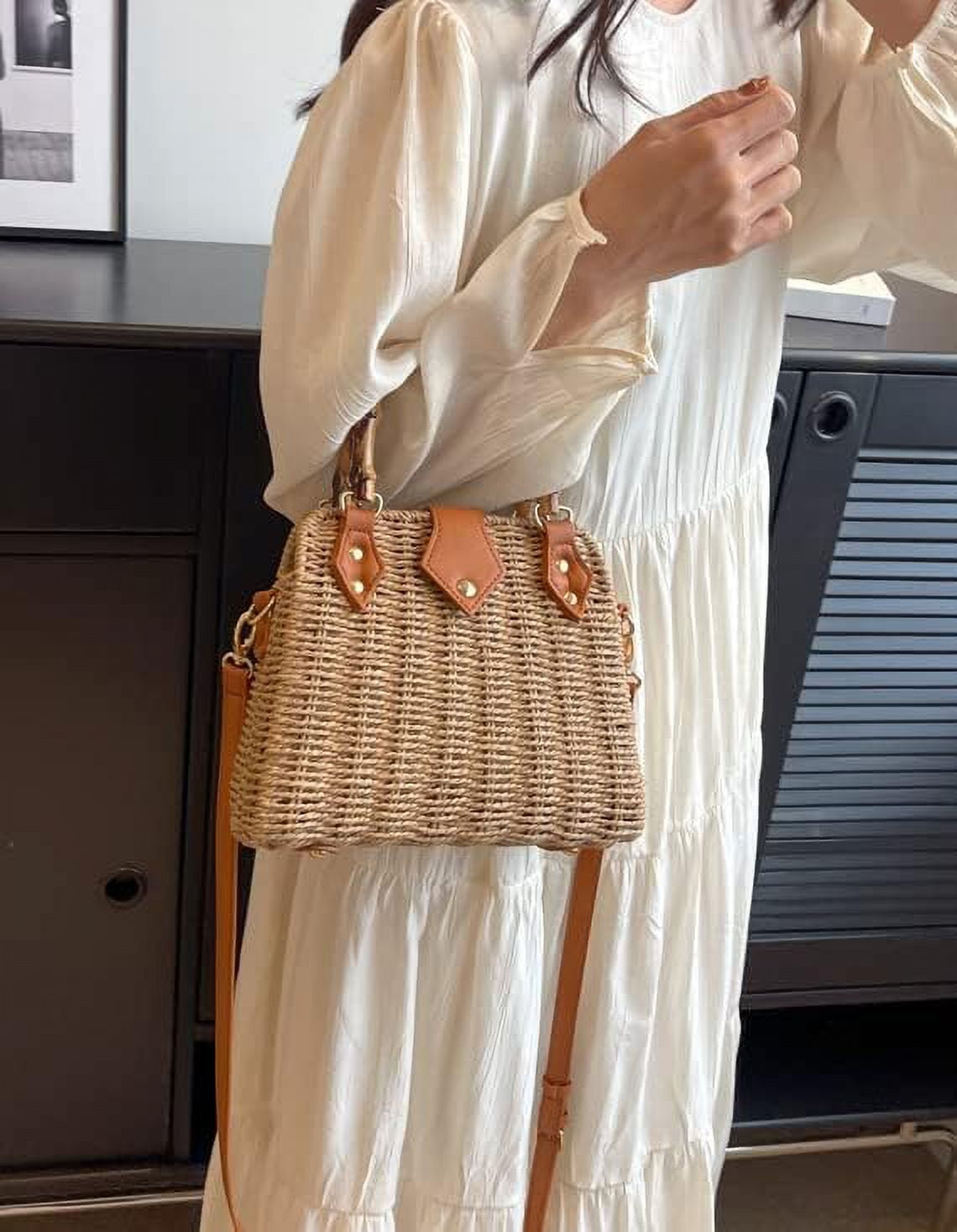 Kukuzhu Straw Tote Bag Purses for Women Large Handbag Casual Crossbody Bag Satchel Bag Beach Bag for Travel Work