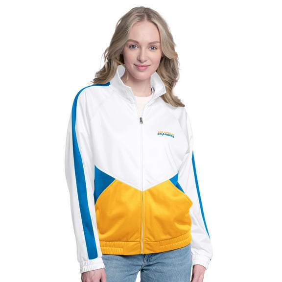 Women's G-III 4Her by Carl Banks White/Powder Blue Los Angeles Chargers Rally Rhinestone Full-Zip Track Jacket