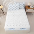 thumbnail image 4 of Homewish Blue Princess Bowknot Zipper Full Size Comforter Sets with Fitted Sheet and 2 Pillowcases,Kawaii Bow Girls Zipper Bedding Set For Kids,Reversible,4 Pieces, 4 of 7