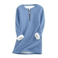 thumbnail image 2 of GaThRRgYP Women's Crewneck Sweatshirt with Long Sleeves,Women Fall and Winter Loose Half Zipper Thick Fleece Lamb Wool Warm Top with Pockets Blue S, 2 of 9