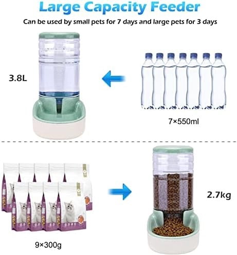 Automatic Dog Cat Feeder and Water Dispenser Gravity Food Feeder and Waterer Set with Pet Food Bowl for Small Medium Dog Puppy Kitten, Large Capacity 1 Gallon x 2