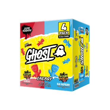 GHOST® ENERGY Zero Sugars Energy Drink, Sour Patch Kids Variety Pack, 100mg Natural Caffeine, 8.4 fl oz, 4 Pack Cans