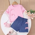 thumbnail image 2 of UngA Kid Girls Clothes Outfits Cute Sweet Bowknot Print T-Shirt + Bowknot Denim Short Summer Clothing Set 8-9 Years,Pink, 2 of 7