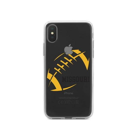 DistinctInk Clear Shockproof Hybrid Case for iPhone XR (6.1" Screen) - TPU Bumper, Acrylic Back, Tempered Glass Screen Protector - Missouri Football - Gold, Black