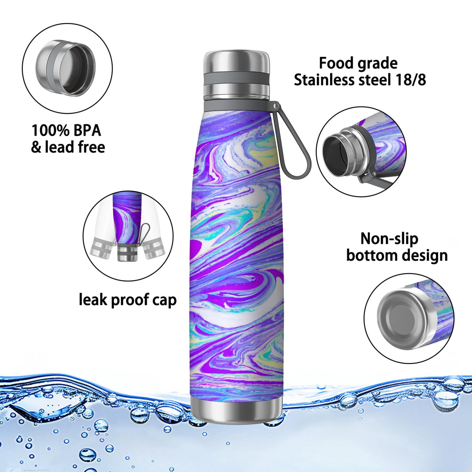 29oz Insulated Water Bottle with Tea Infuser, Stainless Steel Travel Mug, Liquid & Marble Print