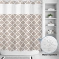 thumbnail image 4 of No Hook Shower Curtain with Built-in Rings - Beige White Geometric Washable Waterproof Fabric Bathroom Curtains for Hotel,Rentals, 72 X 72 Inch Long , Minimalist Morocco Pattern, 4 of 9